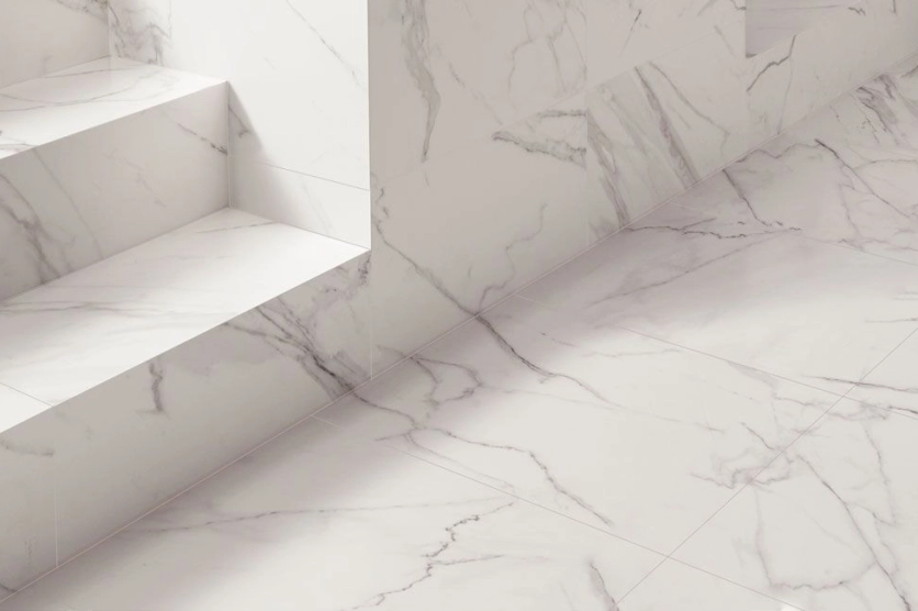 Carrelage de sol rectifié imitation marbre blanc